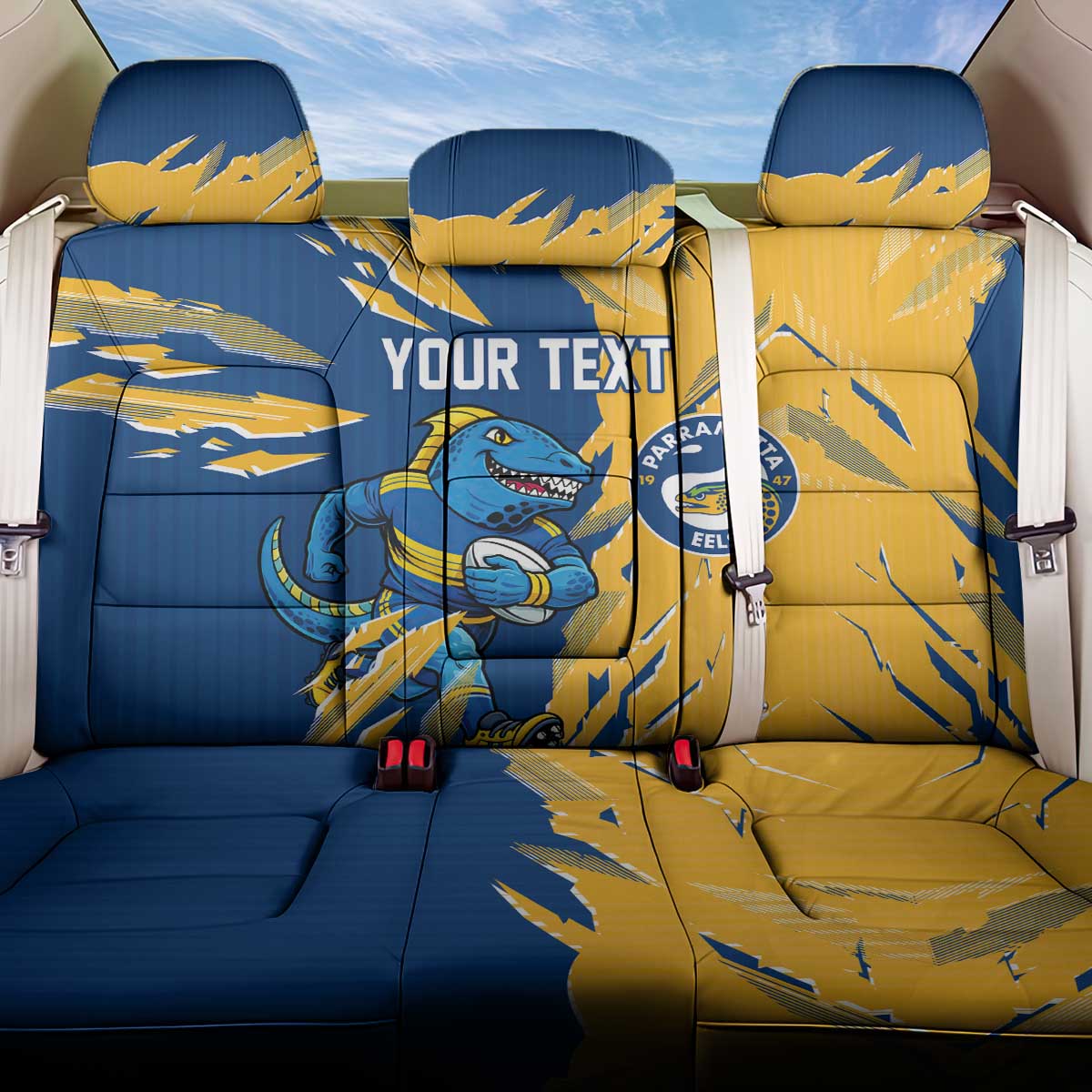 Personalized Parramatta Eels Back Car Seat Cover Dynamic Lightning Mascot Rugby Australia
