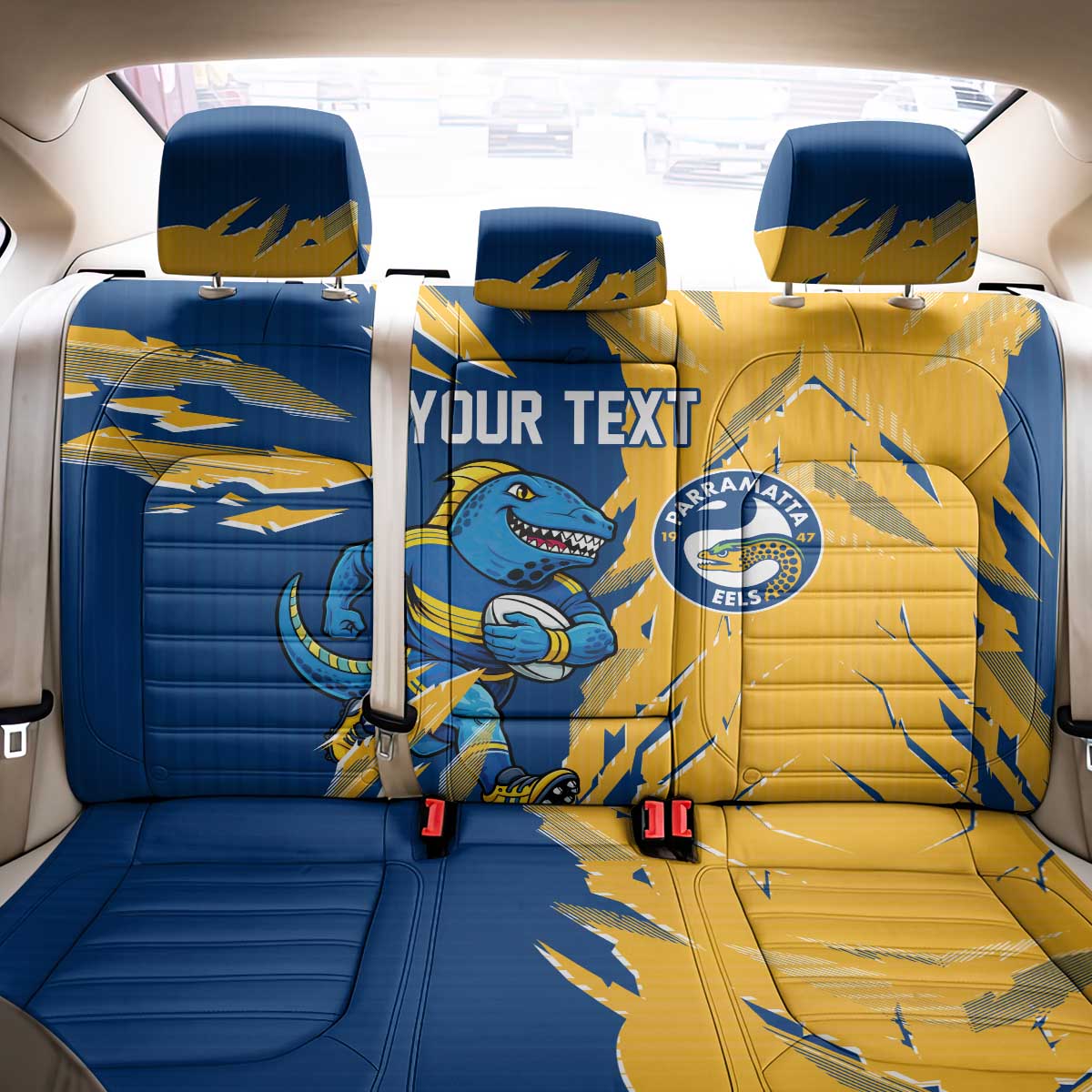 Personalized Parramatta Eels Back Car Seat Cover Dynamic Lightning Mascot Rugby Australia