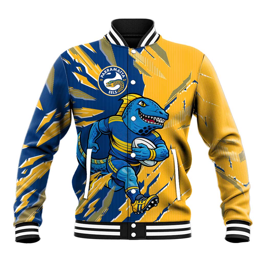 Personalized Parramatta Eels Baseball Jacket Dynamic Lightning Mascot Rugby Australia