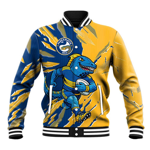 Personalized Parramatta Eels Baseball Jacket Dynamic Lightning Mascot Rugby Australia