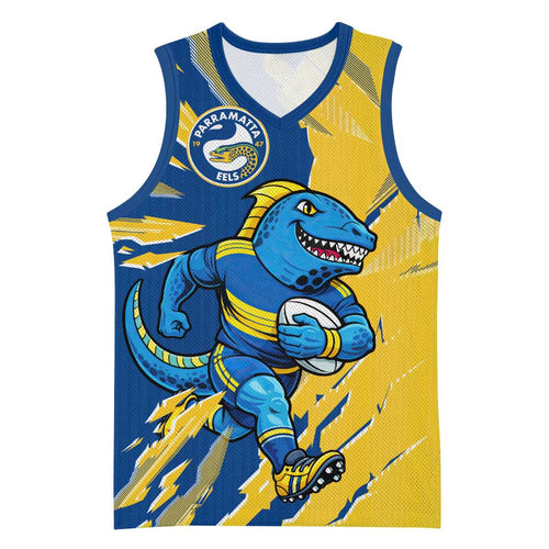 Personalized Parramatta Eels Basketball Jersey Dynamic Lightning Mascot Rugby Australia