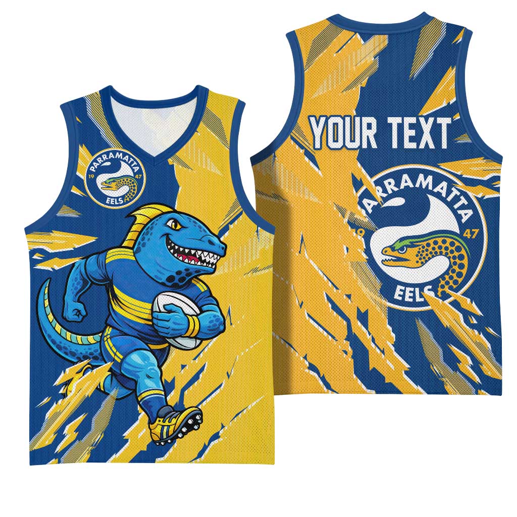 Personalized Parramatta Eels Basketball Jersey Dynamic Lightning Mascot Rugby Australia