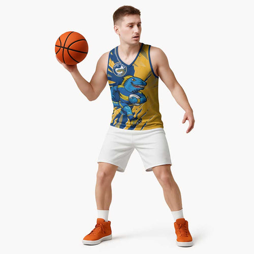 Personalized Parramatta Eels Basketball Jersey Dynamic Lightning Mascot Rugby Australia
