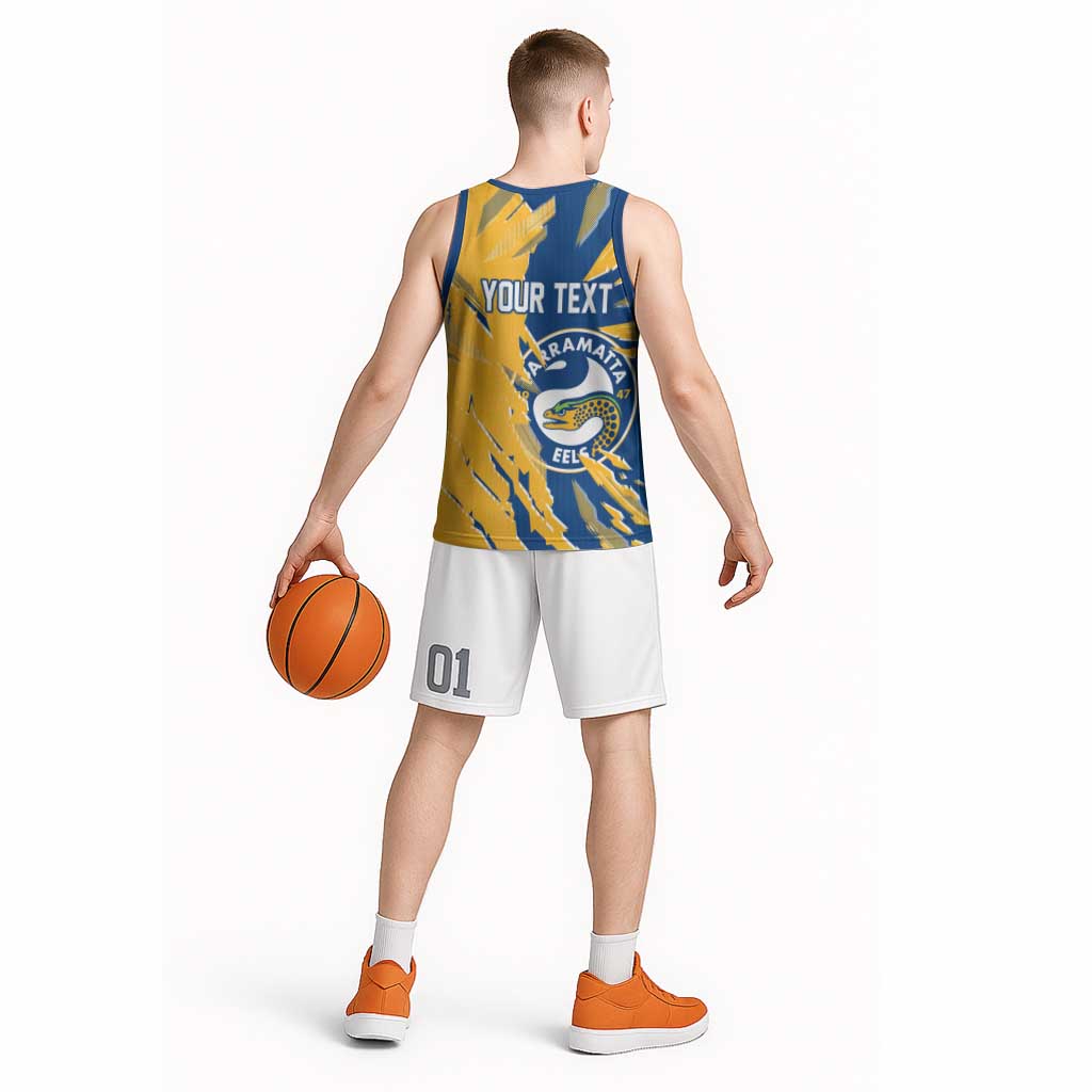 Personalized Parramatta Eels Basketball Jersey Dynamic Lightning Mascot Rugby Australia