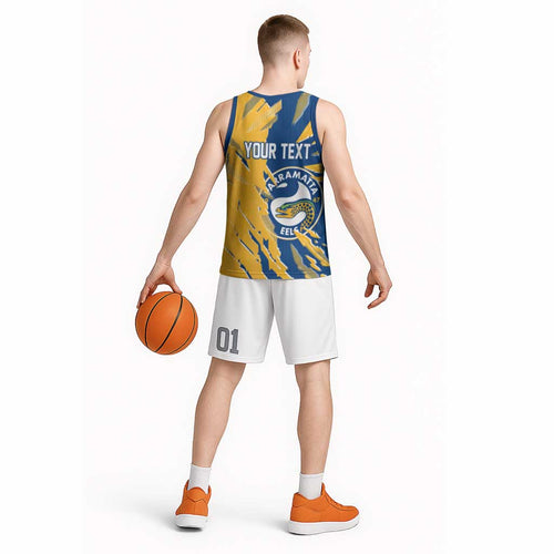 Personalized Parramatta Eels Basketball Jersey Dynamic Lightning Mascot Rugby Australia