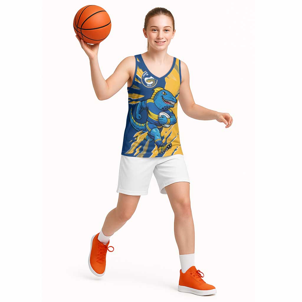 Personalized Parramatta Eels Basketball Jersey Dynamic Lightning Mascot Rugby Australia
