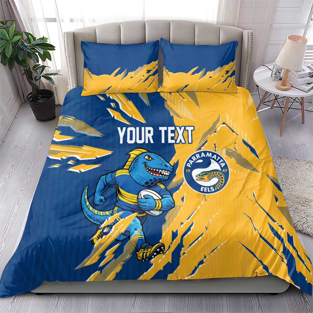 Personalized Parramatta Eels Bedding Set Dynamic Lightning Mascot Rugby Australia