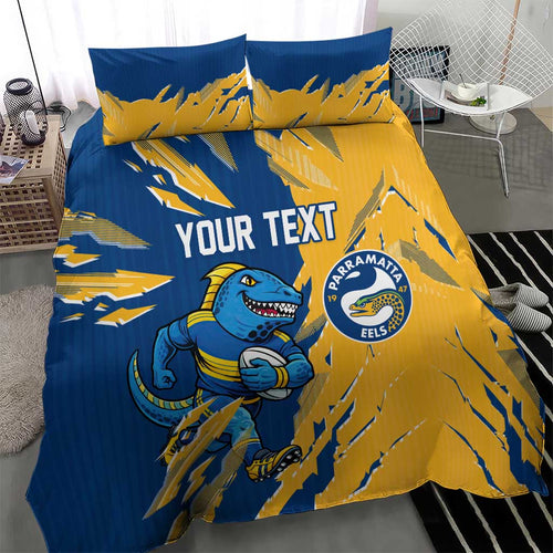 Personalized Parramatta Eels Bedding Set Dynamic Lightning Mascot Rugby Australia