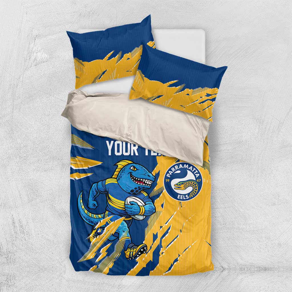 Personalized Parramatta Eels Bedding Set Dynamic Lightning Mascot Rugby Australia