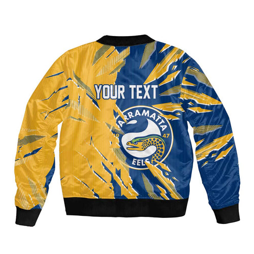 Personalized Parramatta Eels Bomber Jacket Dynamic Lightning Mascot Rugby Australia