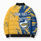 Personalized Parramatta Eels Bomber Puffer Jacket Dynamic Lightning Mascot Rugby Australia