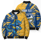 Personalized Parramatta Eels Bomber Puffer Jacket Dynamic Lightning Mascot Rugby Australia