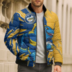 Personalized Parramatta Eels Bomber Puffer Jacket Dynamic Lightning Mascot Rugby Australia