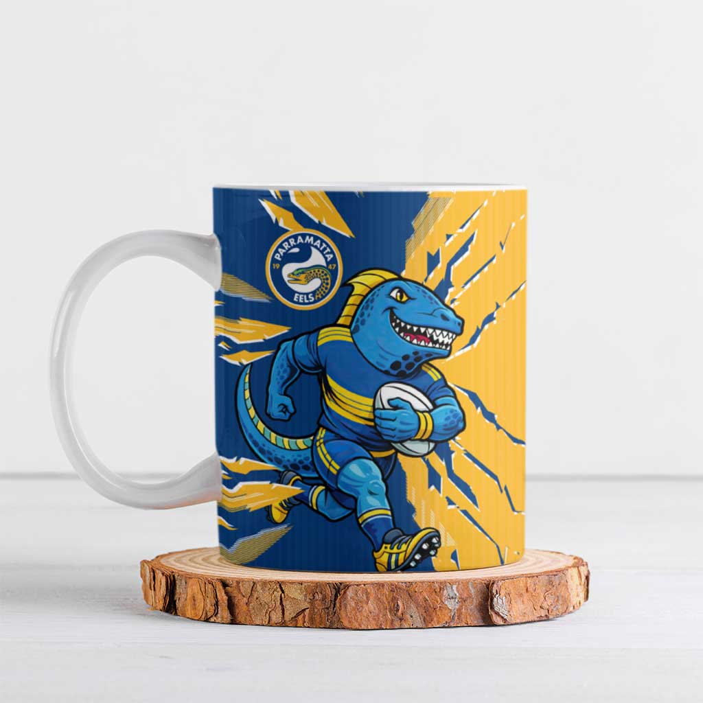 Personalized Parramatta Eels Ceramic Mug Dynamic Lightning Mascot Rugby Australia