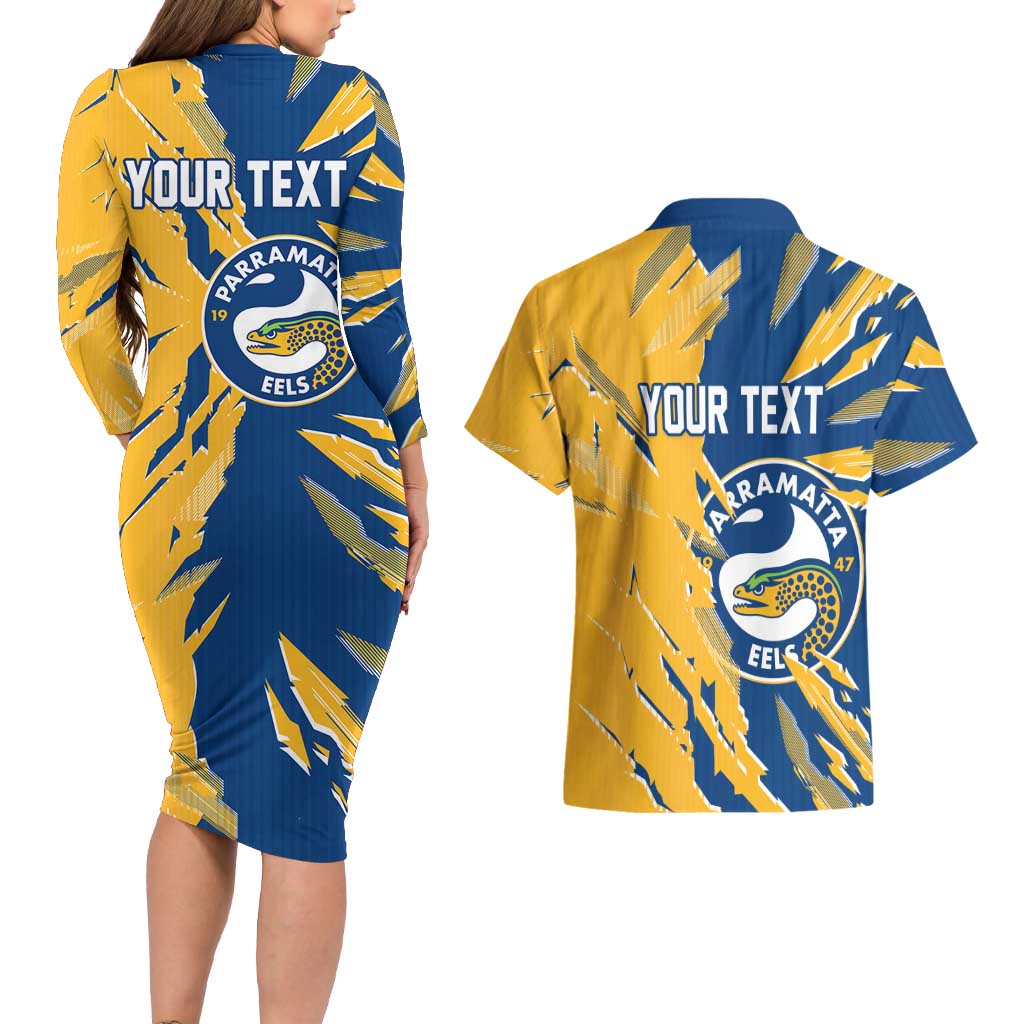 Personalized Parramatta Eels Couples Matching Long Sleeve Bodycon Dress and Hawaiian Shirt Dynamic Lightning Mascot Rugby Australia