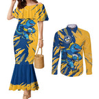 Personalized Parramatta Eels Couples Matching Mermaid Dress and Long Sleeve Button Shirt Dynamic Lightning Mascot Rugby Australia