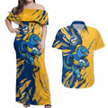 Personalized Parramatta Eels Couples Matching Off Shoulder Maxi Dress and Hawaiian Shirt Dynamic Lightning Mascot Rugby Australia