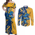 Personalized Parramatta Eels Couples Matching Off Shoulder Maxi Dress and Long Sleeve Button Shirt Dynamic Lightning Mascot Rugby Australia