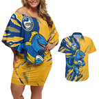 Personalized Parramatta Eels Couples Matching Off Shoulder Short Dress and Hawaiian Shirt Dynamic Lightning Mascot Rugby Australia