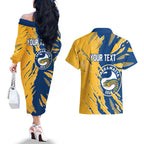 Personalized Parramatta Eels Couples Matching Off The Shoulder Long Sleeve Dress and Hawaiian Shirt Dynamic Lightning Mascot Rugby Australia