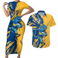 Personalized Parramatta Eels Couples Matching Short Sleeve Bodycon Dress and Hawaiian Shirt Dynamic Lightning Mascot Rugby Australia
