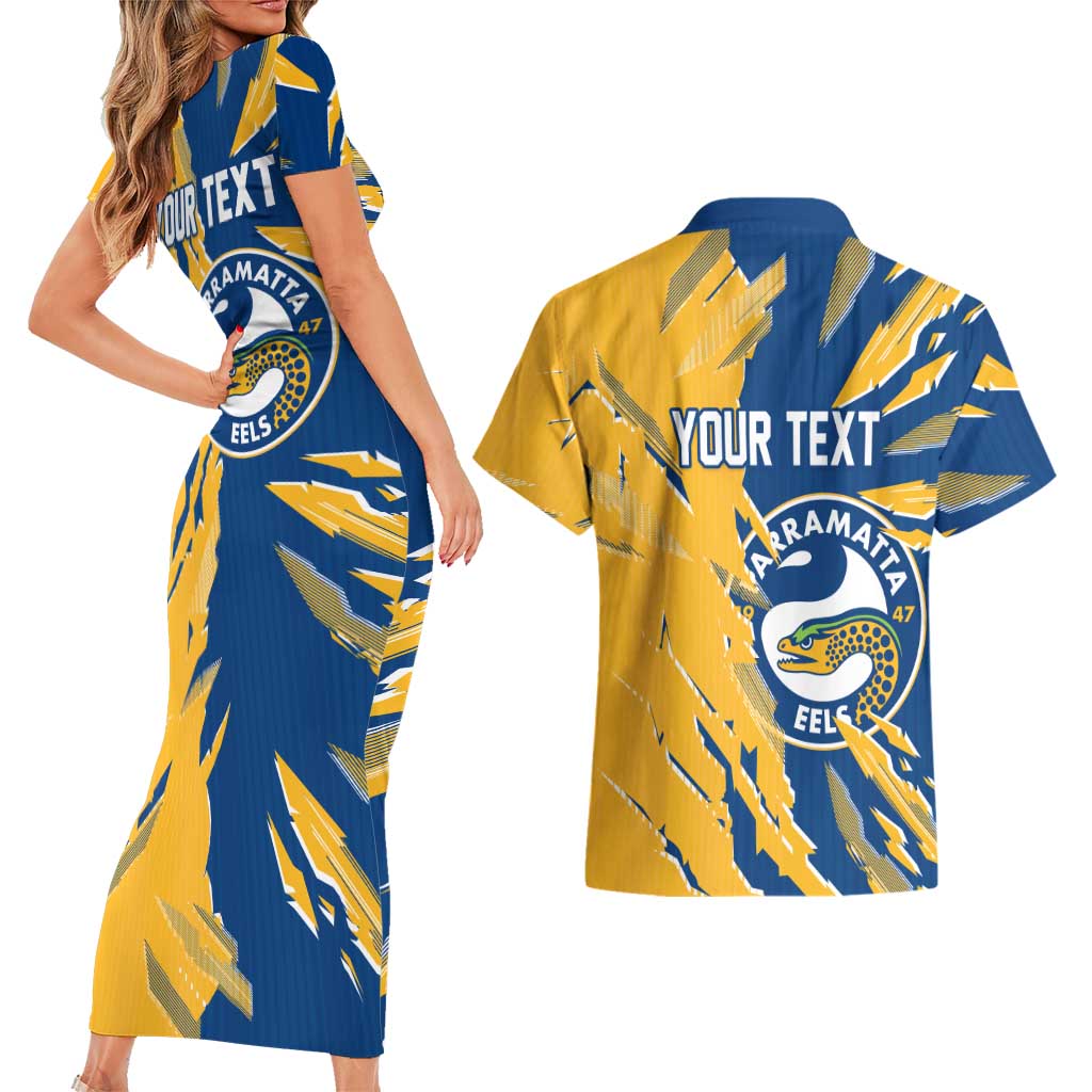 Personalized Parramatta Eels Couples Matching Short Sleeve Bodycon Dress and Hawaiian Shirt Dynamic Lightning Mascot Rugby Australia
