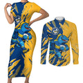 Personalized Parramatta Eels Couples Matching Short Sleeve Bodycon Dress and Long Sleeve Button Shirt Dynamic Lightning Mascot Rugby Australia