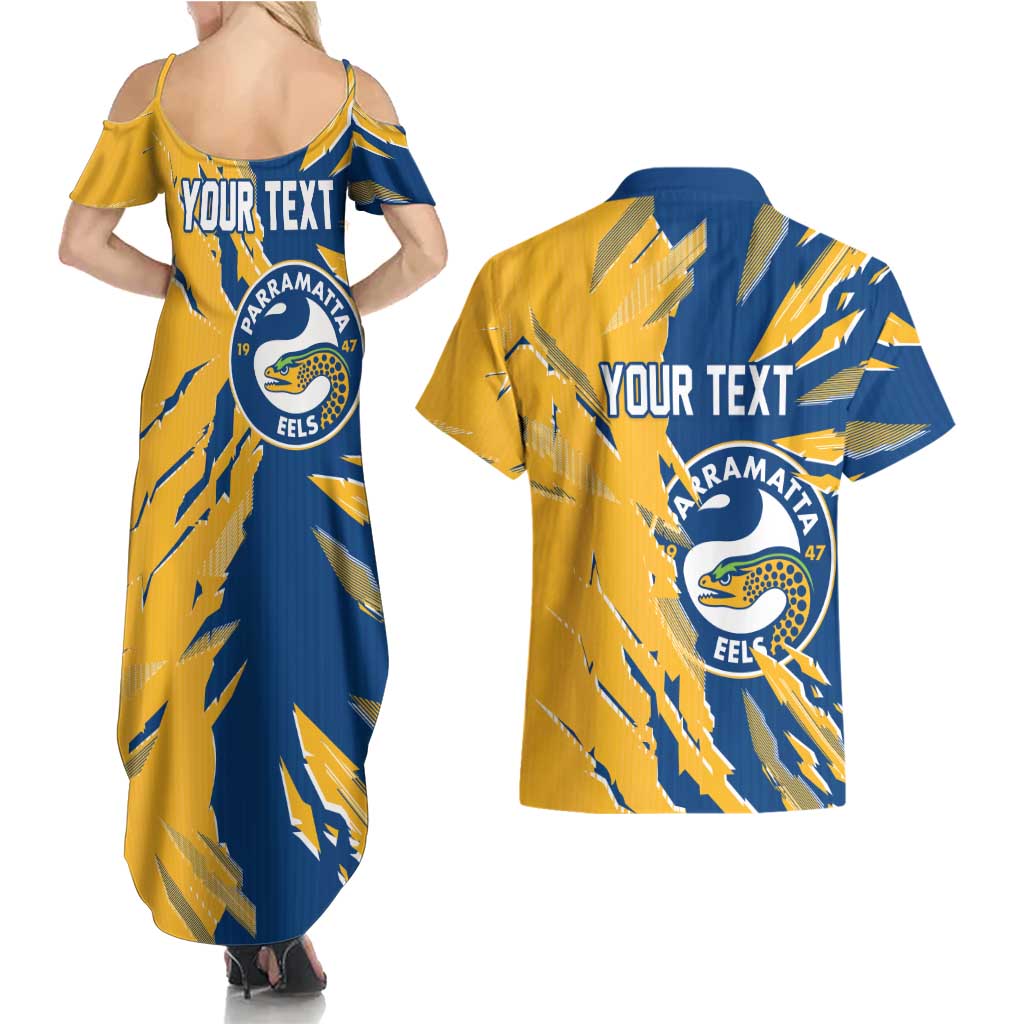 Personalized Parramatta Eels Couples Matching Summer Maxi Dress and Hawaiian Shirt Dynamic Lightning Mascot Rugby Australia