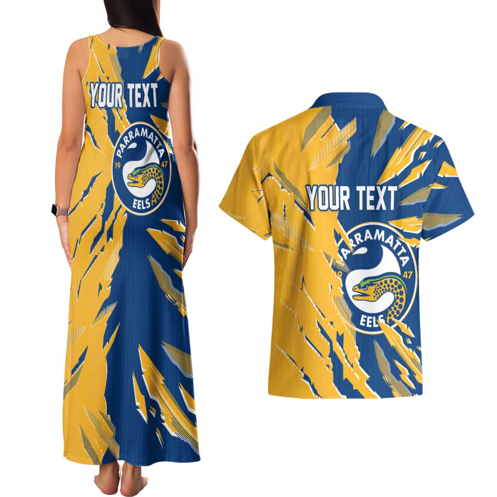Personalized Parramatta Eels Couples Matching Tank Maxi Dress and Hawaiian Shirt Dynamic Lightning Mascot Rugby Australia