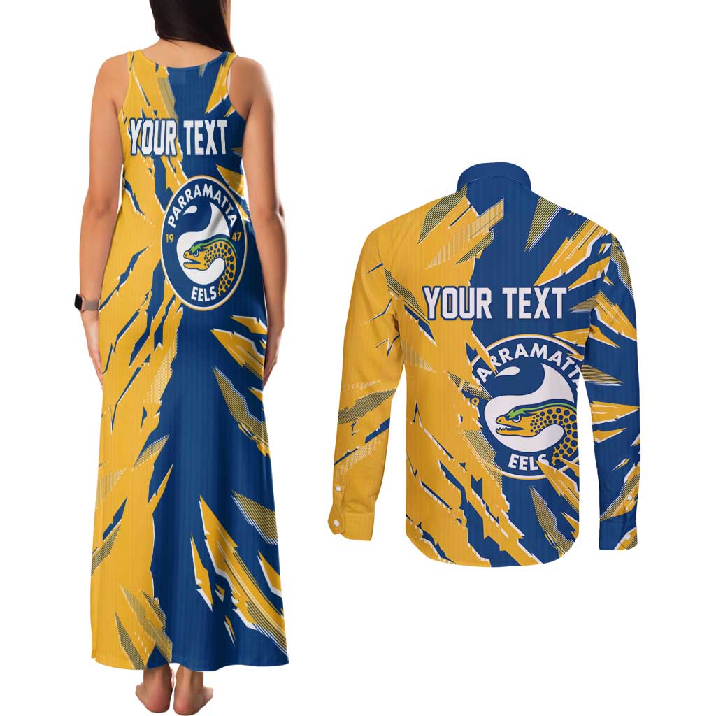 Personalized Parramatta Eels Couples Matching Tank Maxi Dress and Long Sleeve Button Shirt Dynamic Lightning Mascot Rugby Australia