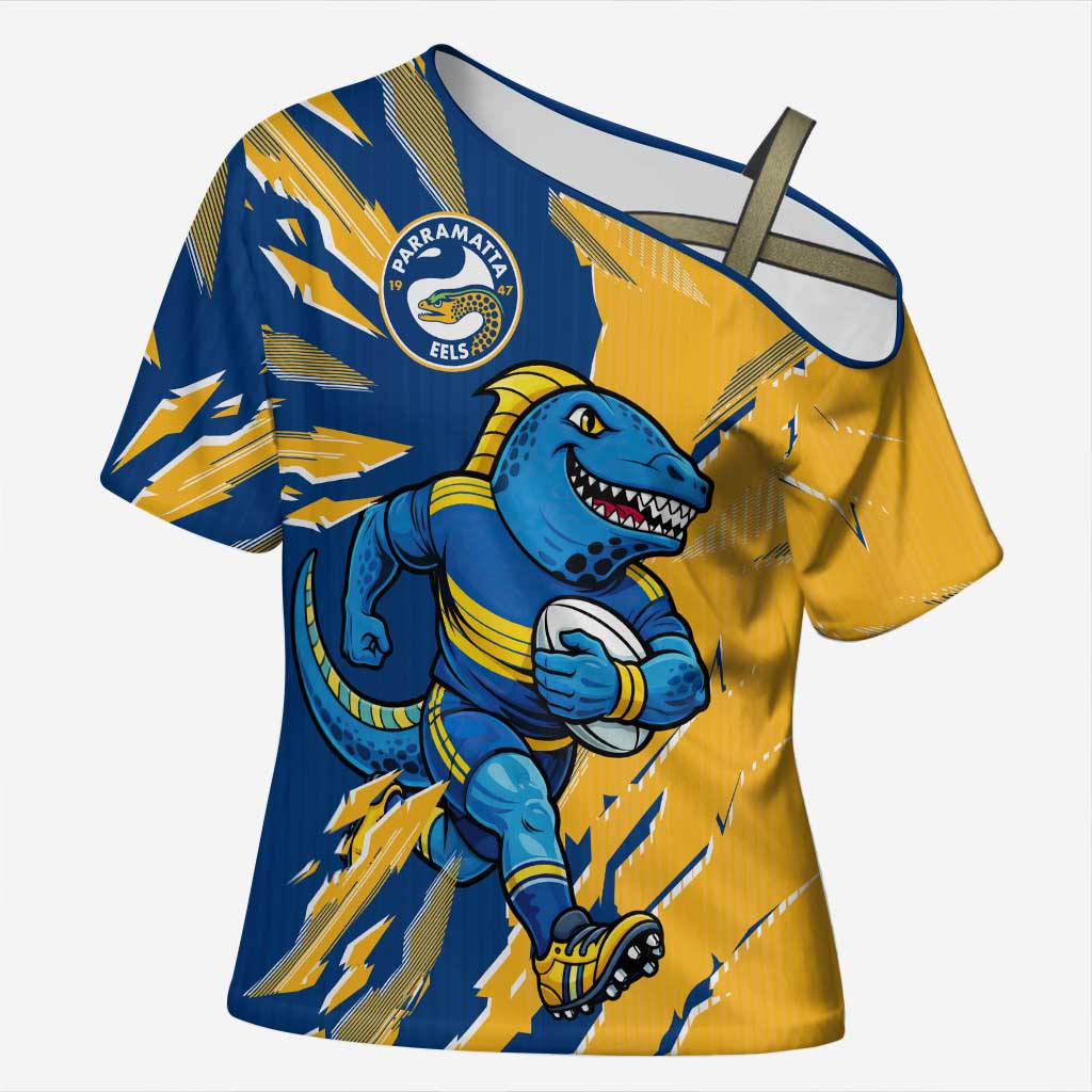 Personalized Parramatta Eels Cross Shoulder Shirt Dynamic Lightning Mascot Rugby Australia