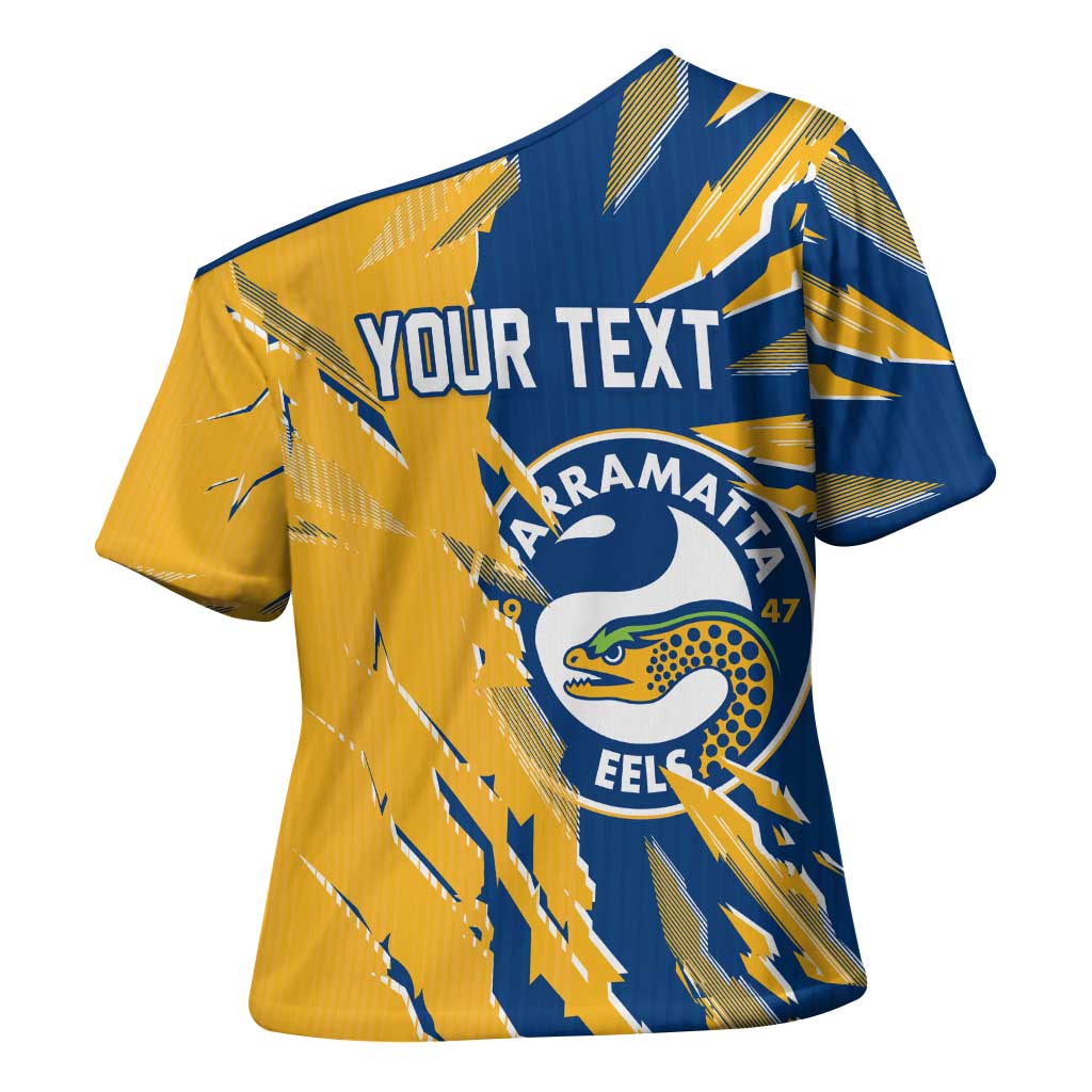 Personalized Parramatta Eels Cross Shoulder Shirt Dynamic Lightning Mascot Rugby Australia