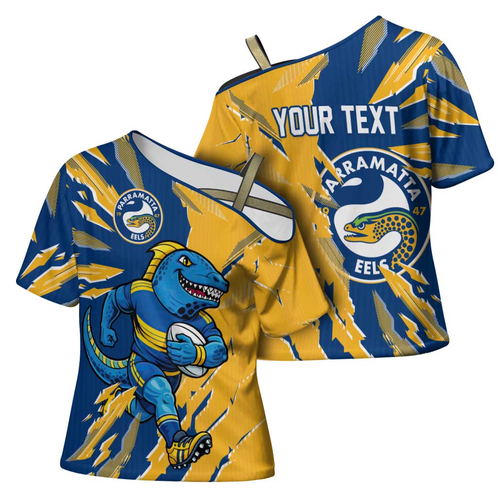 Personalized Parramatta Eels Cross Shoulder Shirt Dynamic Lightning Mascot Rugby Australia