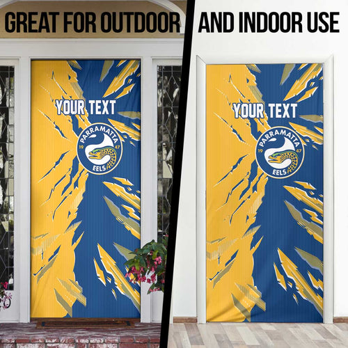 Personalized Parramatta Eels Door Cover Dynamic Lightning Mascot Rugby Australia