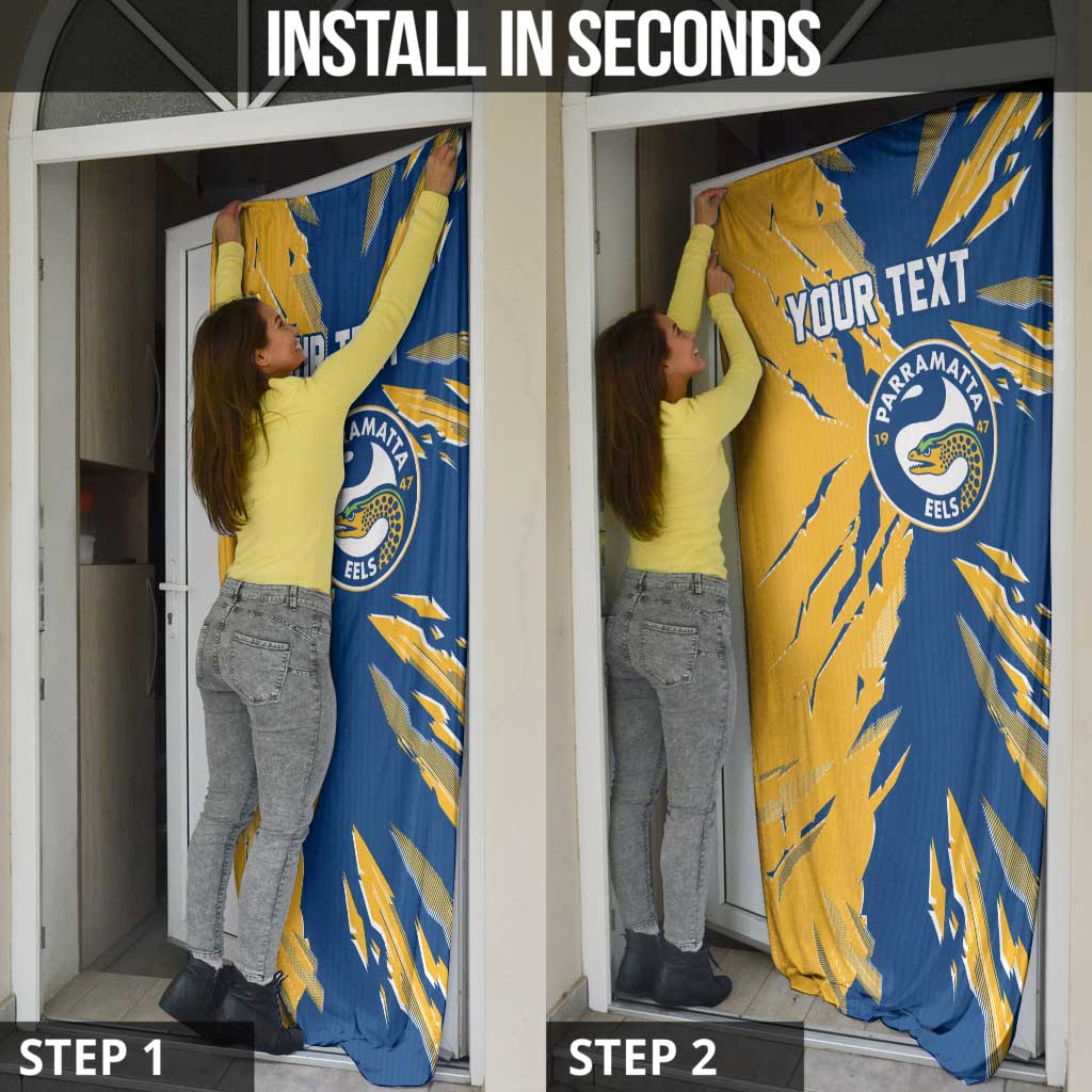 Personalized Parramatta Eels Door Cover Dynamic Lightning Mascot Rugby Australia