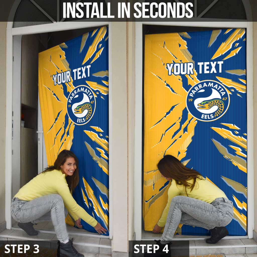 Personalized Parramatta Eels Door Cover Dynamic Lightning Mascot Rugby Australia