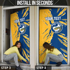 Personalized Parramatta Eels Door Cover Dynamic Lightning Mascot Rugby Australia