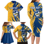 Personalized Parramatta Eels Family Matching Long Sleeve Bodycon Dress and Hawaiian Shirt Dynamic Lightning Mascot Rugby Australia