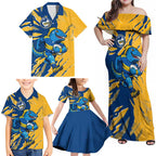 Personalized Parramatta Eels Family Matching Off Shoulder Maxi Dress and Hawaiian Shirt Dynamic Lightning Mascot Rugby Australia