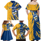 Personalized Parramatta Eels Family Matching Off Shoulder Maxi Dress and Hawaiian Shirt Dynamic Lightning Mascot Rugby Australia