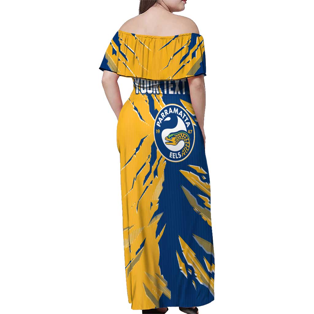 Personalized Parramatta Eels Family Matching Off Shoulder Maxi Dress and Hawaiian Shirt Dynamic Lightning Mascot Rugby Australia
