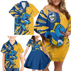 Personalized Parramatta Eels Family Matching Off Shoulder Short Dress and Hawaiian Shirt Dynamic Lightning Mascot Rugby Australia
