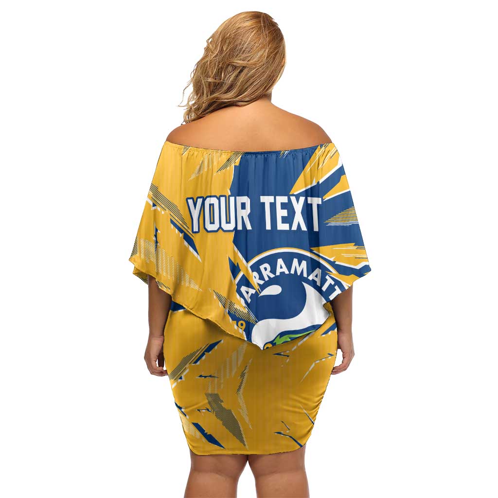 Personalized Parramatta Eels Family Matching Off Shoulder Short Dress and Hawaiian Shirt Dynamic Lightning Mascot Rugby Australia