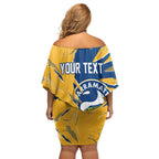 Personalized Parramatta Eels Family Matching Off Shoulder Short Dress and Hawaiian Shirt Dynamic Lightning Mascot Rugby Australia