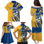 Personalized Parramatta Eels Family Matching Puletasi and Hawaiian Shirt Dynamic Lightning Mascot Rugby Australia