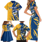 Personalized Parramatta Eels Family Matching Short Sleeve Bodycon Dress and Hawaiian Shirt Dynamic Lightning Mascot Rugby Australia