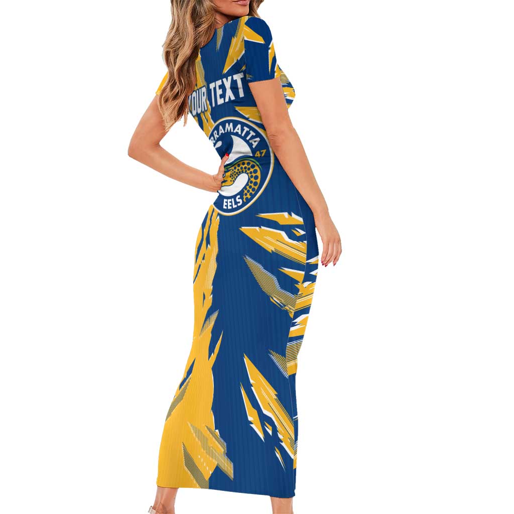 Personalized Parramatta Eels Family Matching Short Sleeve Bodycon Dress and Hawaiian Shirt Dynamic Lightning Mascot Rugby Australia