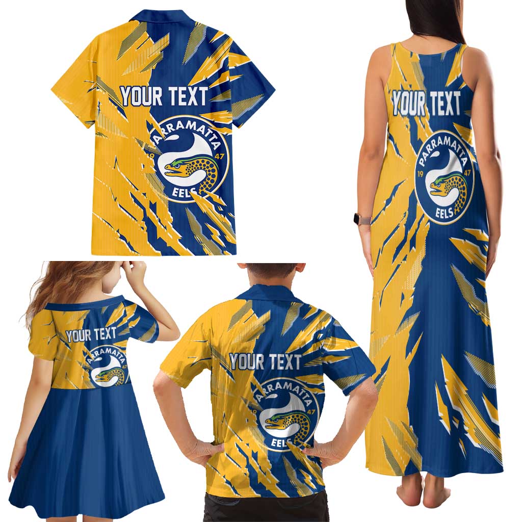 Personalized Parramatta Eels Family Matching Tank Maxi Dress and Hawaiian Shirt Dynamic Lightning Mascot Rugby Australia