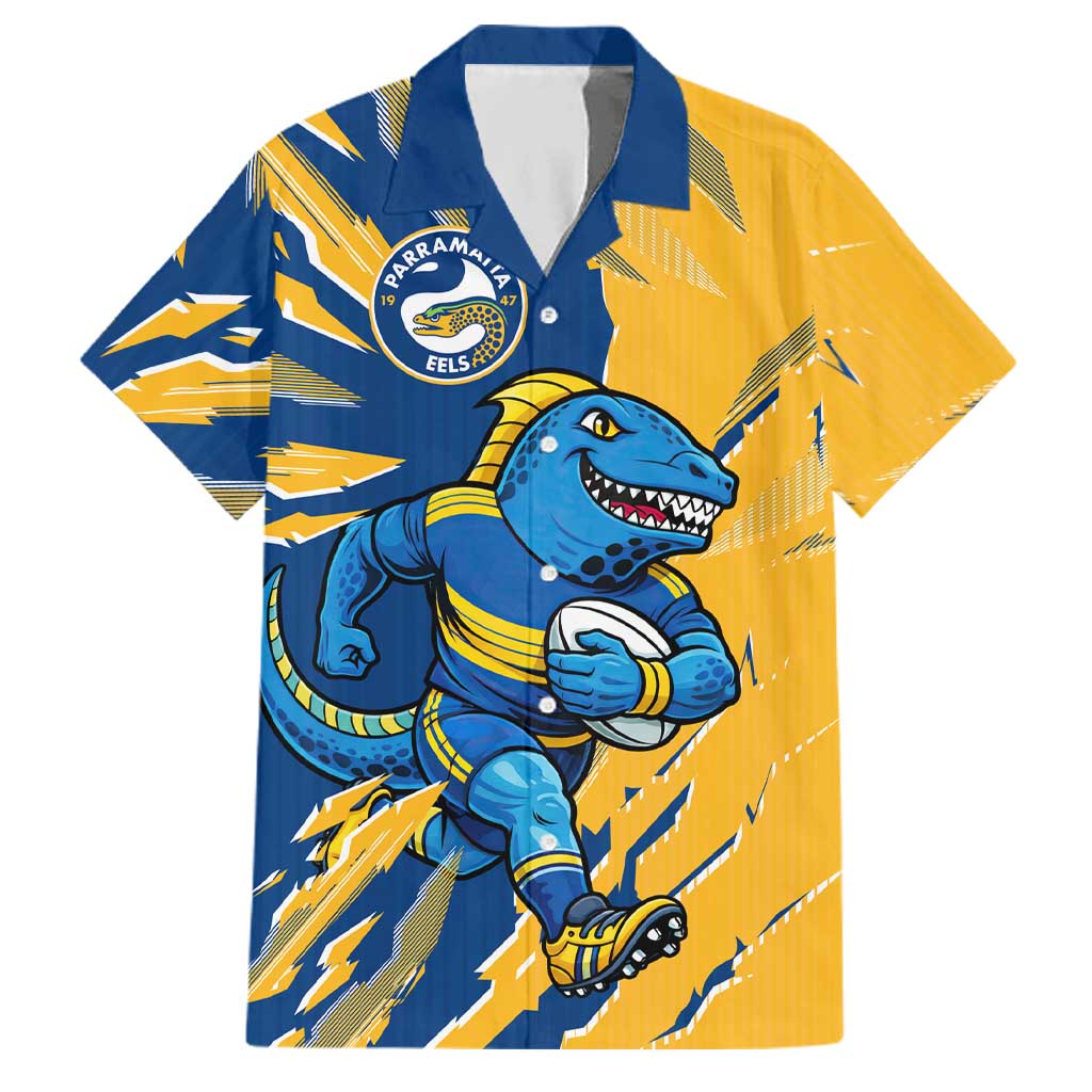 Personalized Parramatta Eels Family Matching Tank Maxi Dress and Hawaiian Shirt Dynamic Lightning Mascot Rugby Australia
