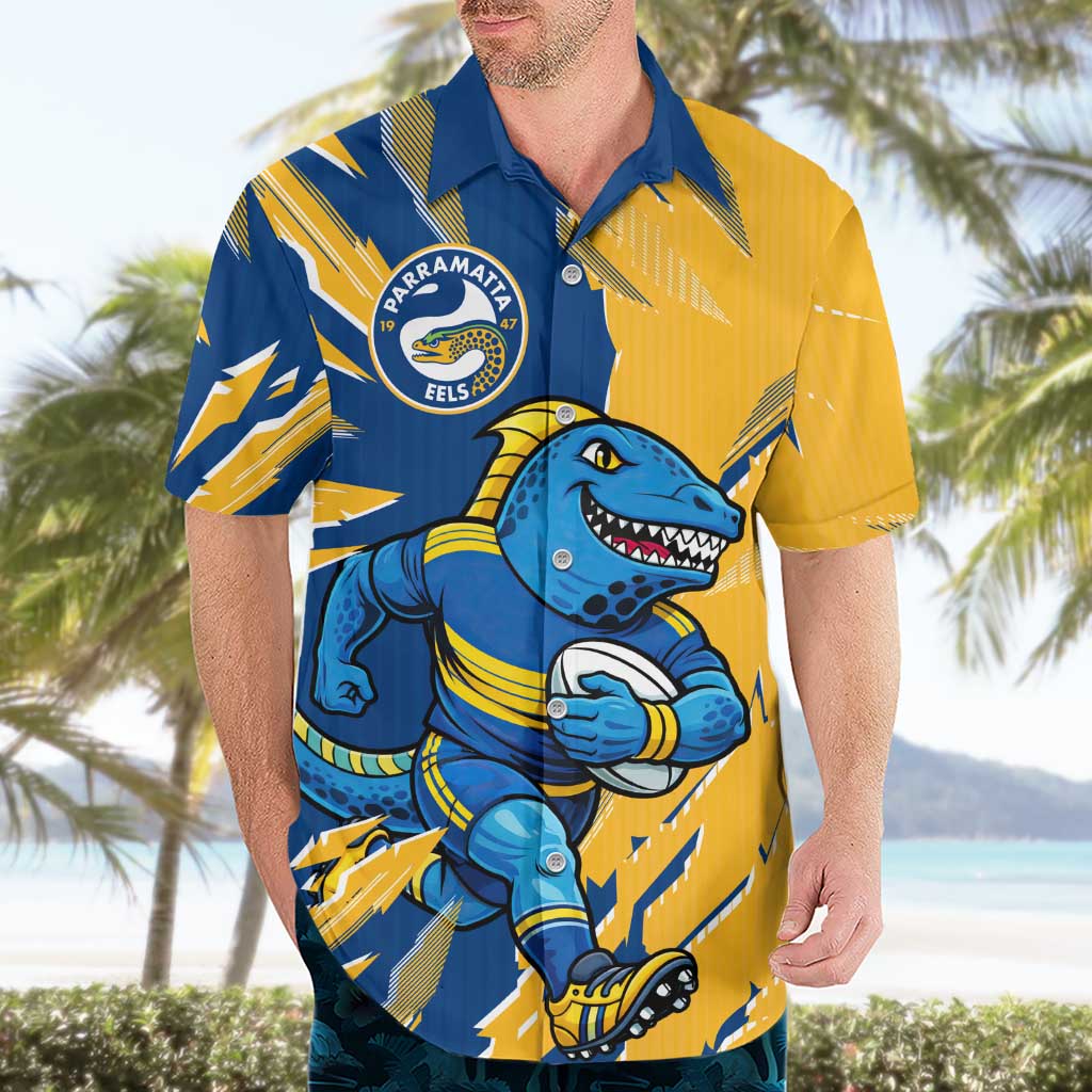 Personalized Parramatta Eels Hawaiian Shirt Dynamic Lightning Mascot Rugby Australia